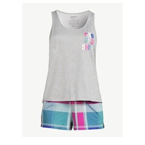 Joyspun Women's Print Tank Top and Shorts Pajama Set, color: medium heather gray